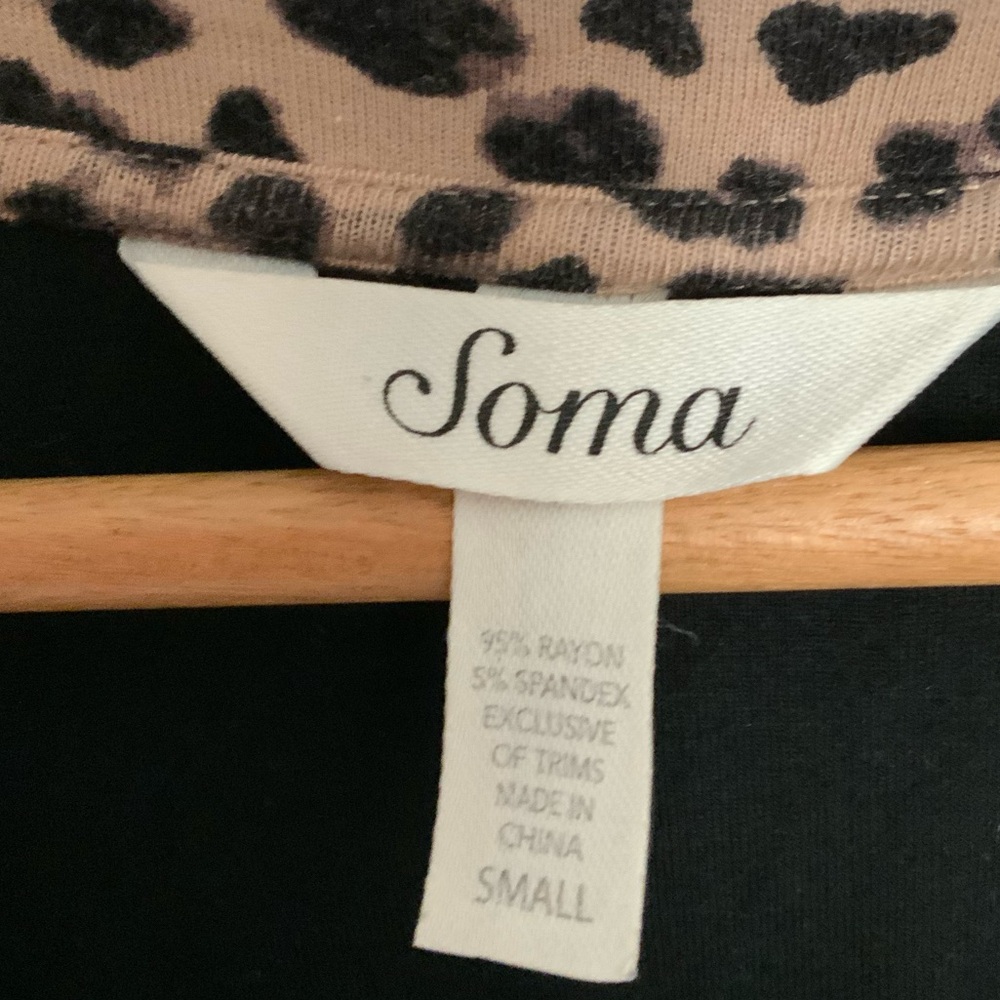 Soma Women's Long Sleeve Henley Lace Trim Brown Cheetah Print Nightgown SMALL - Picture 4 of 5